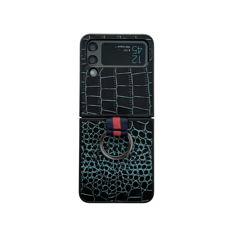Custodia per cellulare in vera pelle di coccodrillo con anello, For Samsung Galaxy Z Flip4