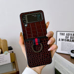 Custodia per cellulare in vera pelle di coccodrillo con anello, For Samsung Galaxy Z Flip4