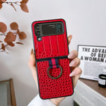 Custodia per cellulare in vera pelle di coccodrillo con anello, For Samsung Galaxy Z Flip4