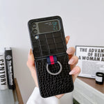 Custodia per cellulare in vera pelle di coccodrillo con anello, For Samsung Galaxy Z Flip4