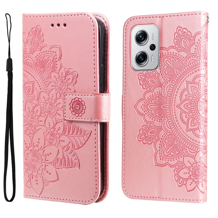 Custodia in pelle goffrata con fiori a 7 petali, For Xiaomi Redmi K40S / Poco F4, For Xiaomi Redmi Note 11T Pro/Poco X4 GT