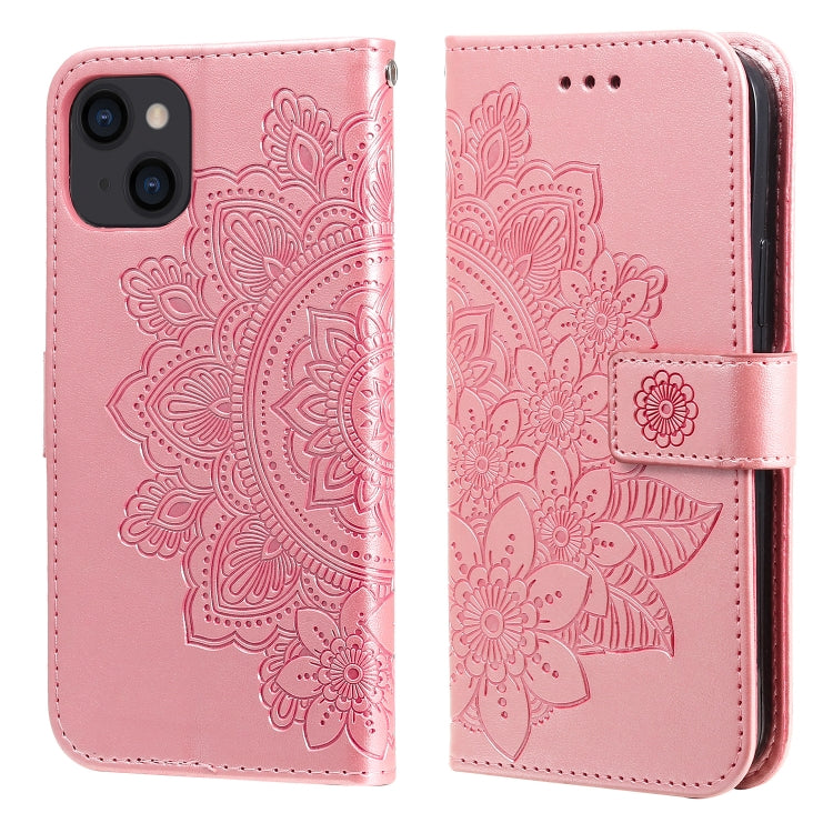 Custodia in pelle goffrata con fiori a 7 petali, For iPhone 14, For iPhone 14 Plus, For iPhone 14 Pro, For iPhone 14 Pro Max