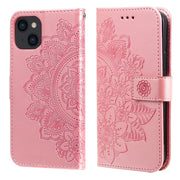 Custodia in pelle goffrata con fiori a 7 petali, For iPhone 14, For iPhone 14 Plus, For iPhone 14 Pro, For iPhone 14 Pro Max