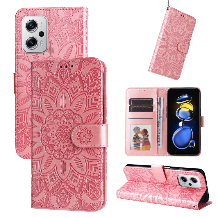 Custodia per telefono in pelle di girasole goffrata, For Xiaomi Redmi K40S / Poco F4, For Xiaomi Redmi Note 11T Pro/Poco X4 GT, For Infinix Hot 12, For Infinix Hot 12 Play