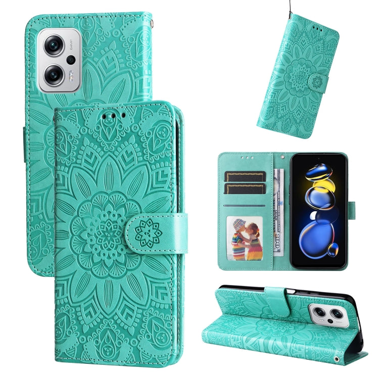 Custodia per telefono in pelle di girasole goffrata, For Xiaomi Redmi K40S / Poco F4, For Xiaomi Redmi Note 11T Pro/Poco X4 GT, For Infinix Hot 12, For Infinix Hot 12 Play