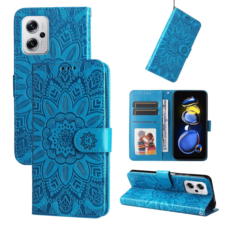 Custodia per telefono in pelle di girasole goffrata, For Xiaomi Redmi K40S / Poco F4, For Xiaomi Redmi Note 11T Pro/Poco X4 GT, For Infinix Hot 12, For Infinix Hot 12 Play