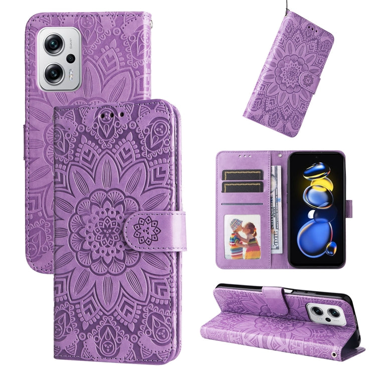 Custodia per telefono in pelle di girasole goffrata, For Xiaomi Redmi K40S / Poco F4, For Xiaomi Redmi Note 11T Pro/Poco X4 GT, For Infinix Hot 12, For Infinix Hot 12 Play