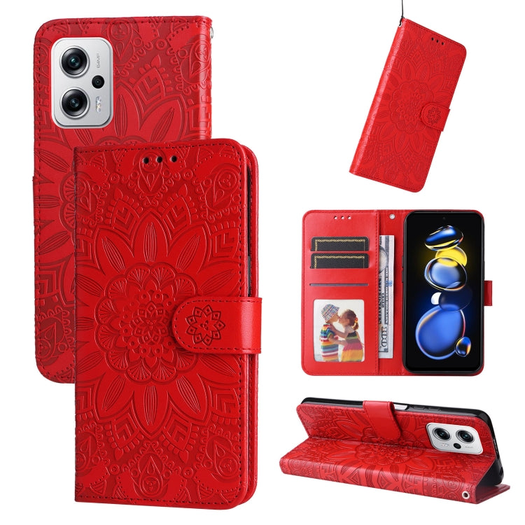 Custodia per telefono in pelle di girasole goffrata, For Xiaomi Redmi K40S / Poco F4, For Xiaomi Redmi Note 11T Pro/Poco X4 GT, For Infinix Hot 12, For Infinix Hot 12 Play
