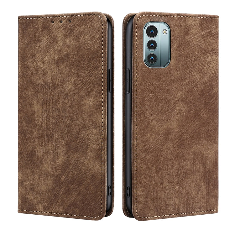 Custodia per telefono in pelle magnetica con spazzola antifurto, For Nokia G21/G11