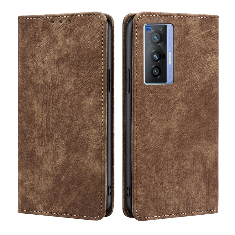 Custodia per telefono in pelle magnetica con spazzola antifurto RFID, For vivo X70, For vivo Y55S 5G, For Huawei Nova 8i, For Huawei Mate 40