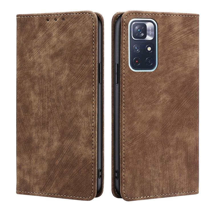 Custodia per telefono in pelle magnetica con spazzola antifurto RFID, For Xiaomi Redmi K50/K50 Pro, For Xiaomi Redmi Note 11 5G/Poco M4 Pro 5G, For Xiaomi Redmi Note 10 JE  Japan, For Xiaomi 12