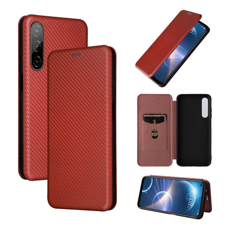 Custodia per telefono in pelle con vibrazione magnetica in fibra di carbonio, For HTC Desire 22 Pro, For Realme C30, For Nokia C21 Plus, For Xiaomi 12S Ultra
