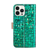 Custodia per telefono in pelle con texture coccodrillo abbinata a polvere glitterata laser, For iPhone 14 Pro Max, For iPhone 14 Pro, For iPhone 14 Max, For iPhone 14