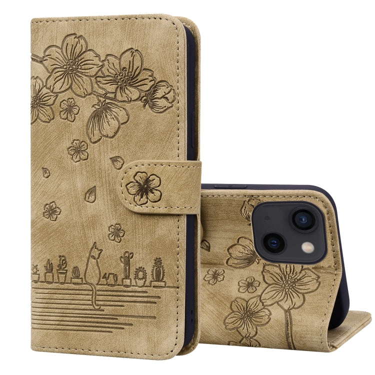 Custodia in pelle goffrata Cartoon Sakura Cat, For iPhone 13 mini, For iPhone 13, For iPhone 13 Pro, For iPhone 13 Pro Max