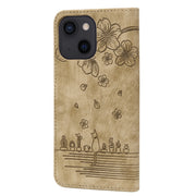 Custodia in pelle goffrata Cartoon Sakura Cat, For iPhone 13 mini, For iPhone 13, For iPhone 13 Pro, For iPhone 13 Pro Max