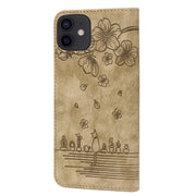 Custodia in pelle goffrata Cartoon Sakura Cat, For iPhone 12 mini, For iPhone 12 / 12 Pro, For iPhone 12 Pro Max, For iPhone 11