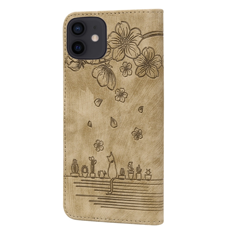 Custodia in pelle goffrata Cartoon Sakura Cat, For iPhone 12 mini, For iPhone 12 / 12 Pro, For iPhone 12 Pro Max, For iPhone 11