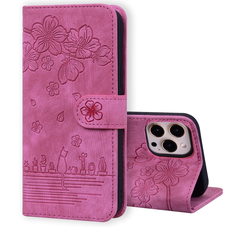 Custodia portafoglio in pelle goffrata Cartoon Sakura Cat per iPh