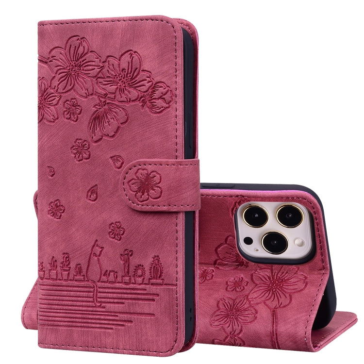 Custodia portafoglio in pelle goffrata Cartoon Sakura Cat per iPh