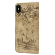 Custodia in pelle goffrata Cartoon Sakura Cat, For iPhone X / XS, For iPhone XR, For iPhone XS Max, For iPhone SE 2022 / SE 2020 / 7 / 8