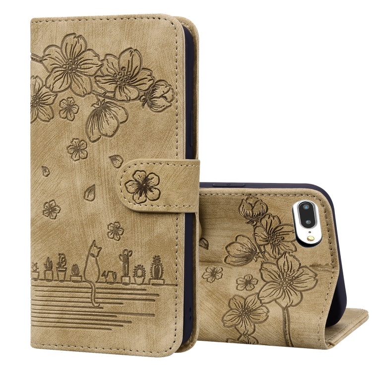 Custodia in pelle goffrata Cartoon Sakura Cat, For iPhone 7 Plus / 8 Plus