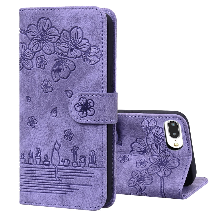 Custodia portafoglio in pelle Cartoon Sakura Cat per iPhone 7 Plu