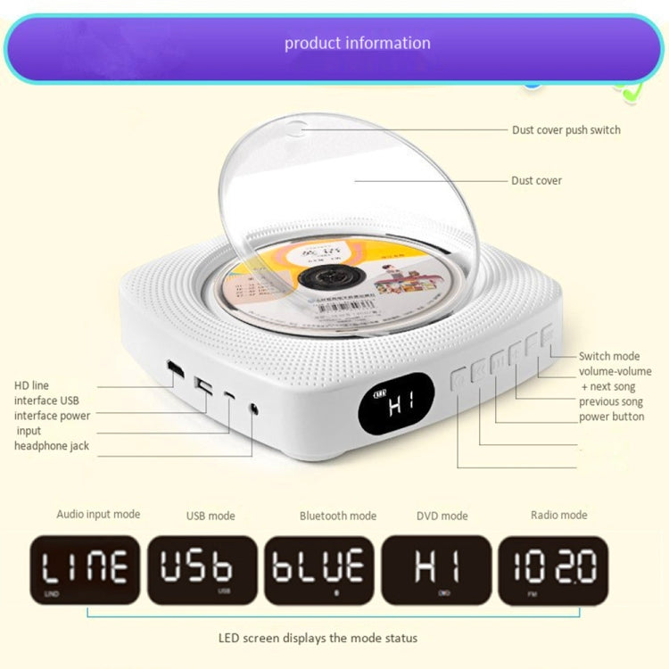 Kecag KC-609 Lettore DVD domestico a parete Lettore CD Bluetooth, DVD/CD+Connectable TV  + Plug-In Version, CD Version+ Not Connected to TV+ Plug-In Version, CD Version +Not Connected to TV + Charging Version, CD Version +������������������������������...