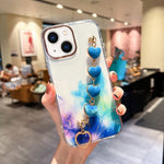 Custodia con motivo marmo dorato e bracciale Love per iPhone 13 e