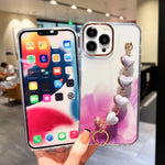 Custodia con motivo marmo dorato e bracciale Love per iPhone