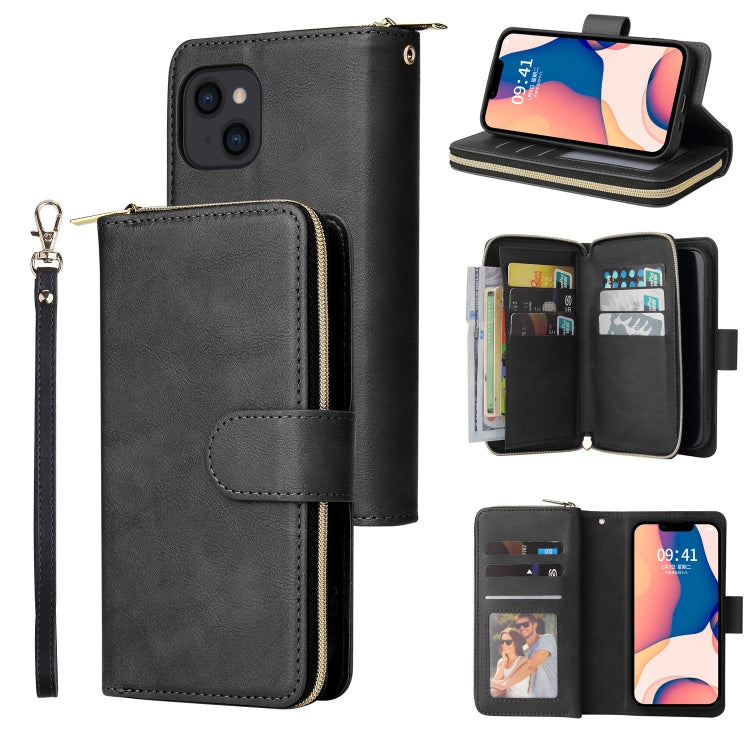 Custodia per cellulare in pelle con cerniera a portafoglio con 9 slot per schede, For iPhone 14, For iPhone 14 Plus, For iPhone 14 Pro, For iPhone 14 Pro Max