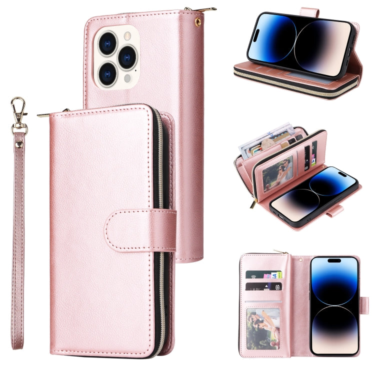 Custodia portafoglio in pelle con 9 slot per iPhone 14 Pro Max