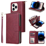 Custodia portafoglio in pelle con 9 slot per iPhone 14 Pro Max