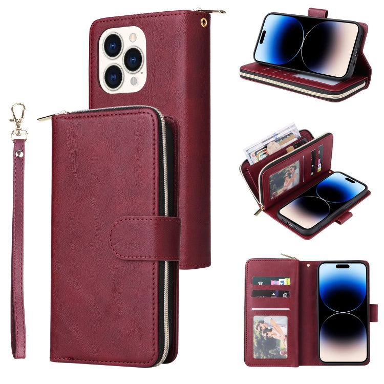 Custodia portafoglio in pelle con 9 slot per iPhone 14 Pro Max