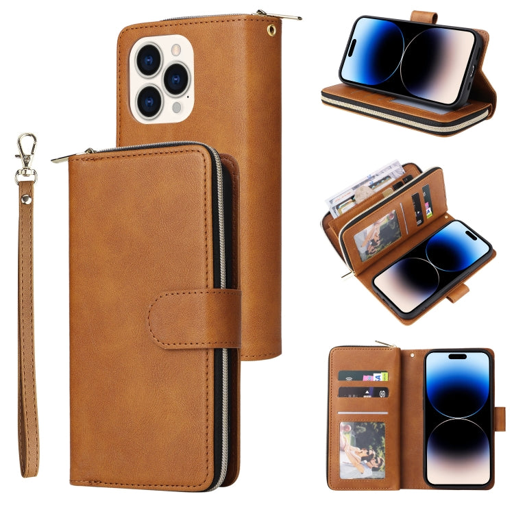 Custodia portafoglio in pelle con 9 slot per iPhone 14 Pro Max