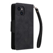 Rivetto Fibbia 9 carte Custodia per telefono in pelle a tre pieghe, For iPhone 14, For iPhone 14 Plus, For iPhone 14 Pro, For iPhone 14 Pro Max