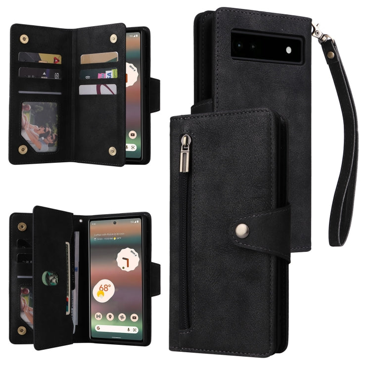 Rivetto Fibbia 9 carte Custodia per telefono in pelle a tre pieghe, For Google Pixel 6a