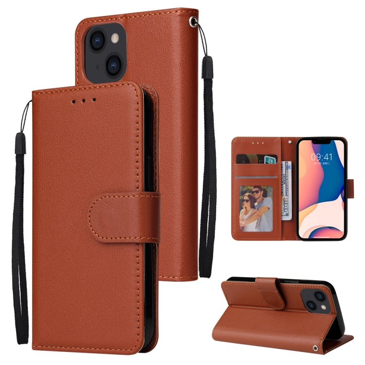 Custodia in pelle flip orizzontale multifunzionale con tre slot per schede, For iPhone 14, For iPhone 14 Plus, For iPhone 14 Pro