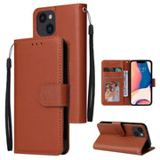 Custodia in pelle flip orizzontale multifunzionale con tre slot per schede, For iPhone 14, For iPhone 14 Plus, For iPhone 14 Pro