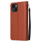 Custodia in pelle flip orizzontale multifunzionale con tre slot per schede, For iPhone 14, For iPhone 14 Plus, For iPhone 14 Pro