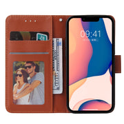 Custodia in pelle flip orizzontale multifunzionale con tre slot per schede, For iPhone 14, For iPhone 14 Plus, For iPhone 14 Pro