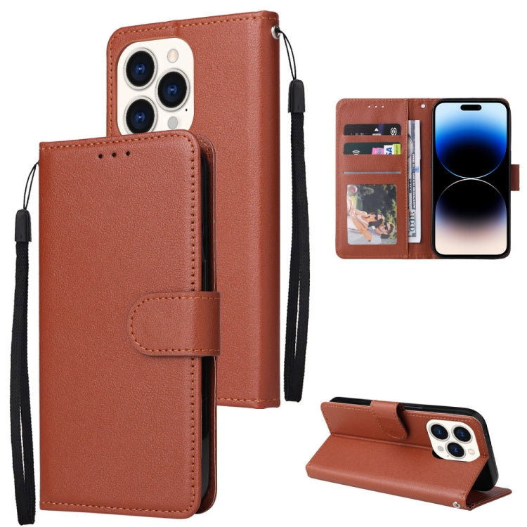 Custodia in pelle flip orizzontale multifunzionale con tre slot per schede, For iPhone 14 Pro Max