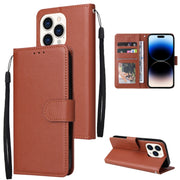 Custodia in pelle flip orizzontale multifunzionale con tre slot per schede, For iPhone 14 Pro Max