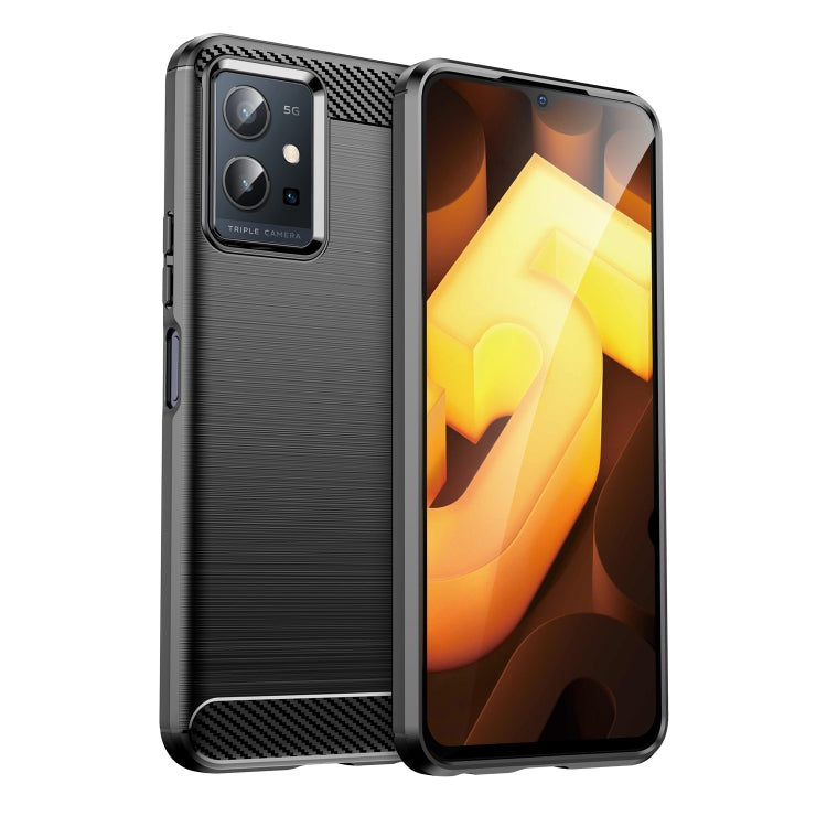Custodia per telefono TPU in fibra di carbonio con trama spazzolata, For vivo S12, For vivo V23 5G, For vivo S12 Pro, For vivo V23 Pro, For vivo T1 5G, For vivo Y55 5G, For vivo Y75 5G
