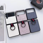 Custodia per telefono in polvere glitterata con anello, For Samsung Galaxy Z Flip4