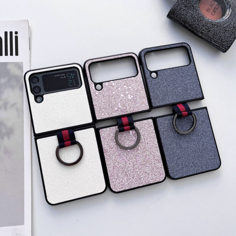 Custodia per telefono in polvere glitterata con anello, For Samsung Galaxy Z Flip4