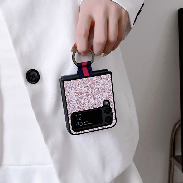 Custodia per telefono in polvere glitterata con anello, For Samsung Galaxy Z Flip4