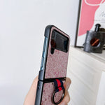 Custodia per telefono in polvere glitterata con anello, For Samsung Galaxy Z Flip4