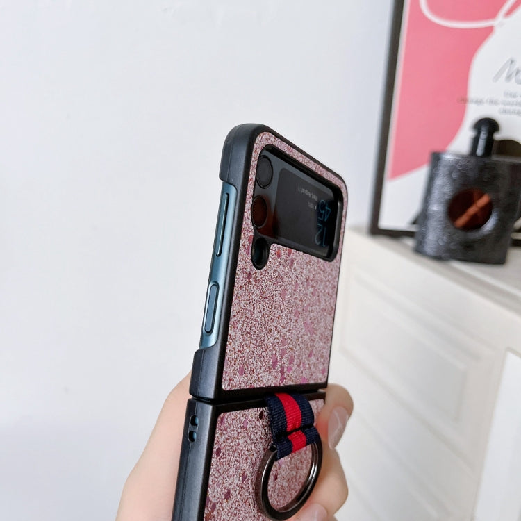 Custodia per telefono in polvere glitterata con anello, For Samsung Galaxy Z Flip4