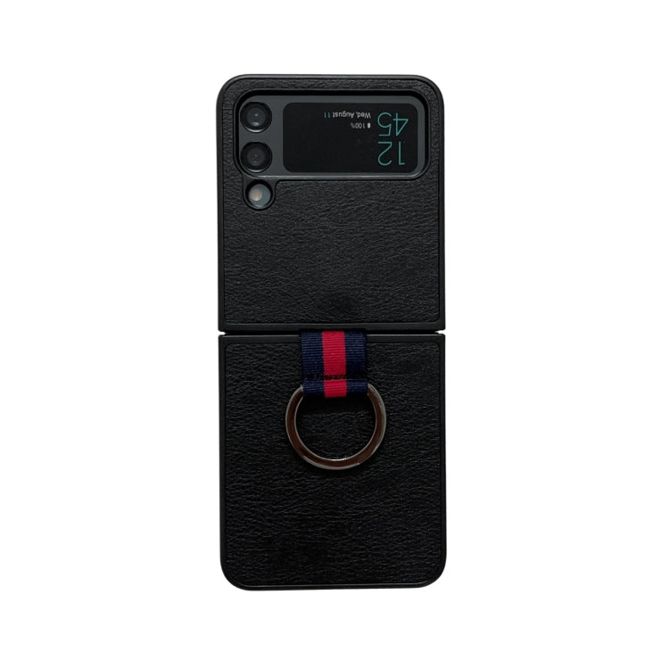 Custodia per telefono con texture Litchi bicolore con anello, For Samsung Galaxy Z Flip4