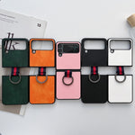 Custodia per telefono con texture Litchi bicolore con anello, For Samsung Galaxy Z Flip4
